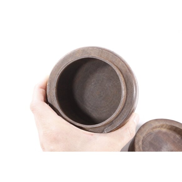 Vintage turned wooden box, heavy weight checkers storage case, gaming piece - Picture 7 of 7